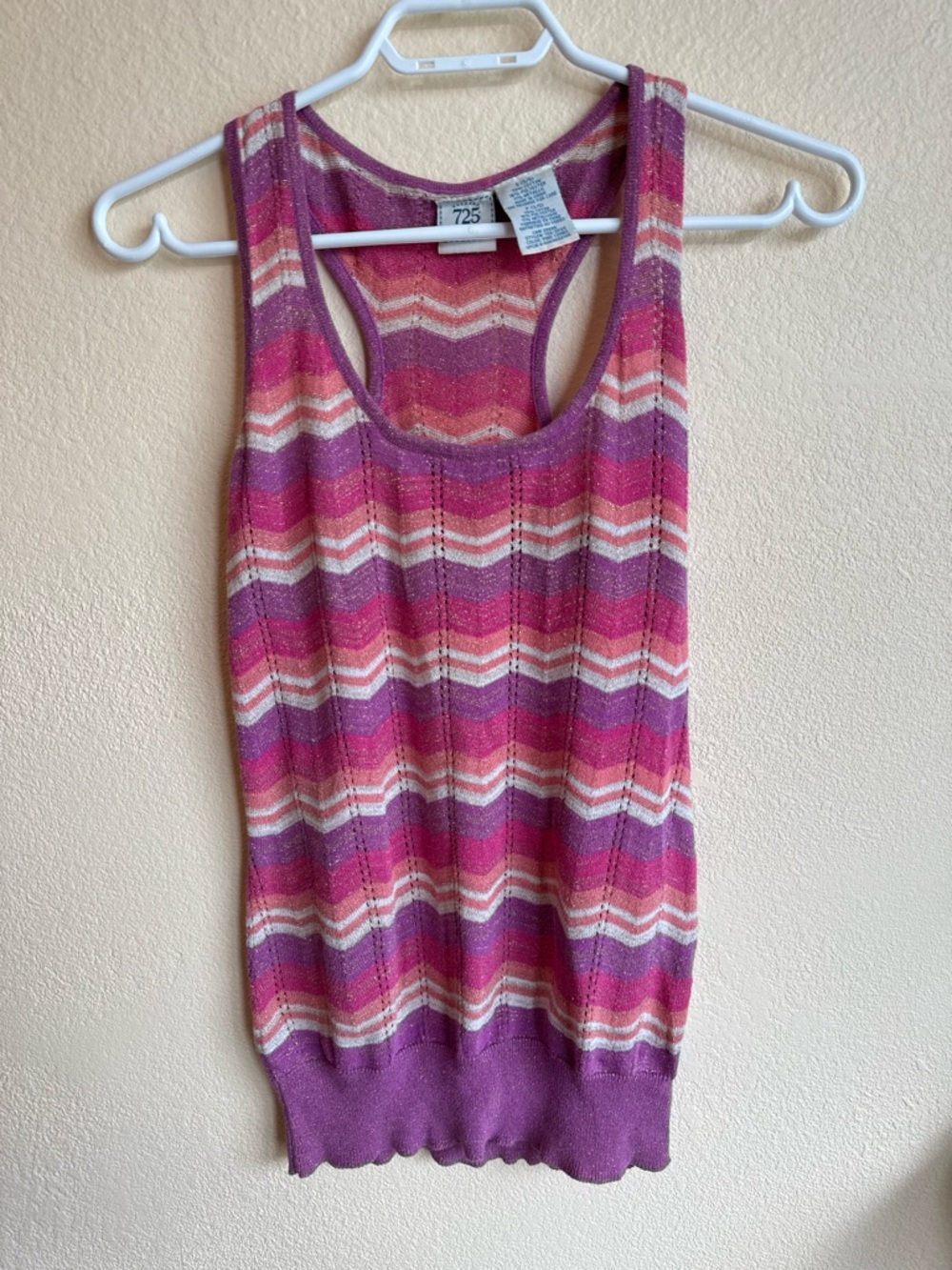 725 Originals Y2K Pink Striped Knit Tank Top | Retro Wavy Stripe Sleeveless Cami - Picture 4 of 7